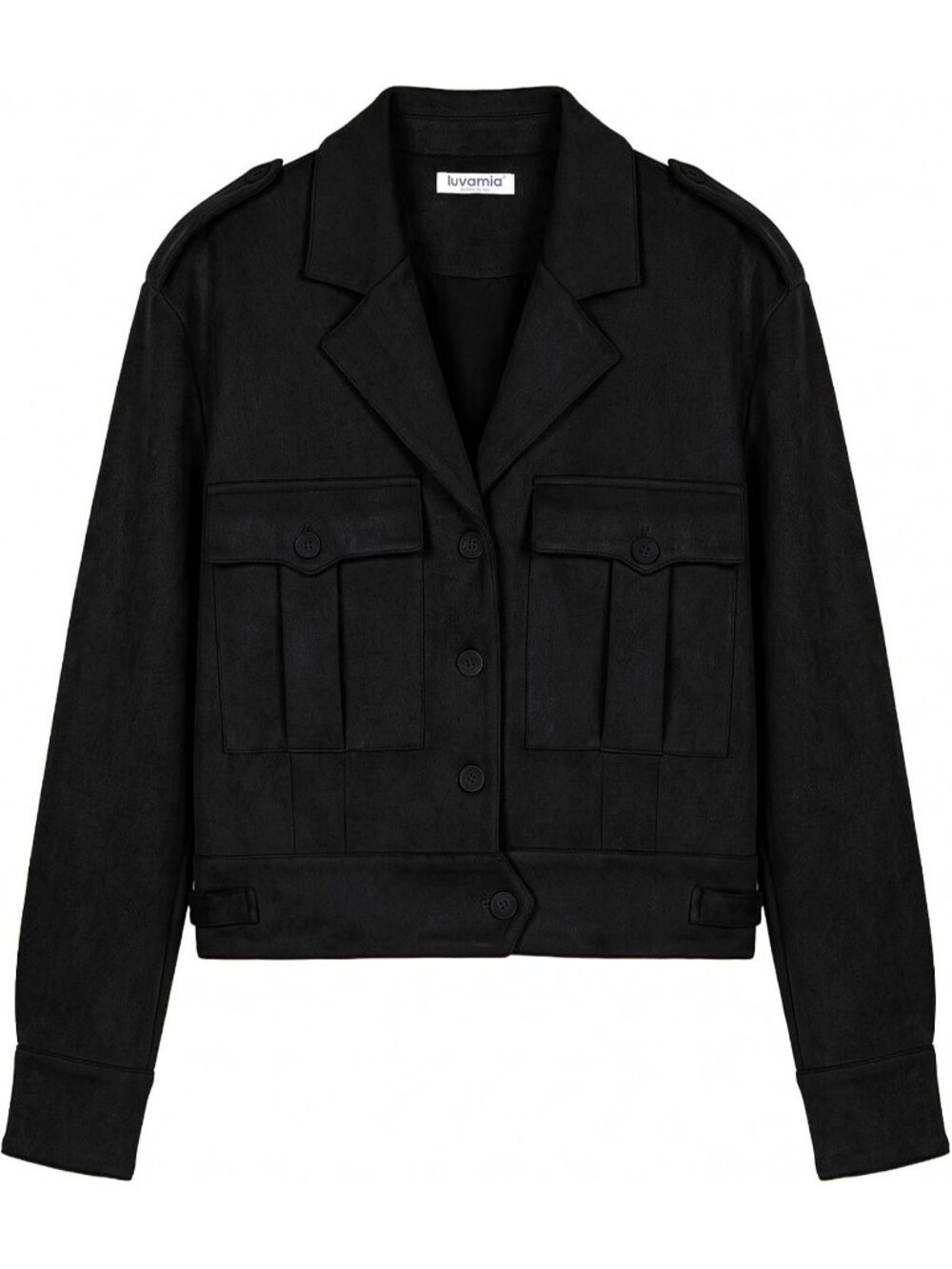 Women's Black Faux Suede Button Down Fall Outerwear Cropped Shacket Jacket